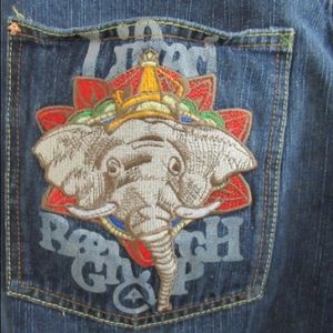 LRG Mens Embroidered Denim Baggy Blue Jeans